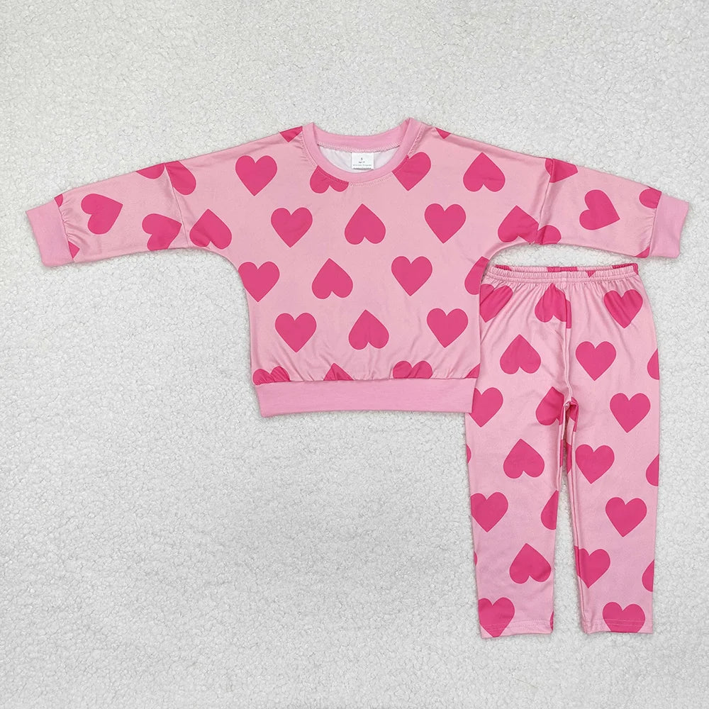 Sibling Baby Girls Valentine Heart Top Pants Outfit