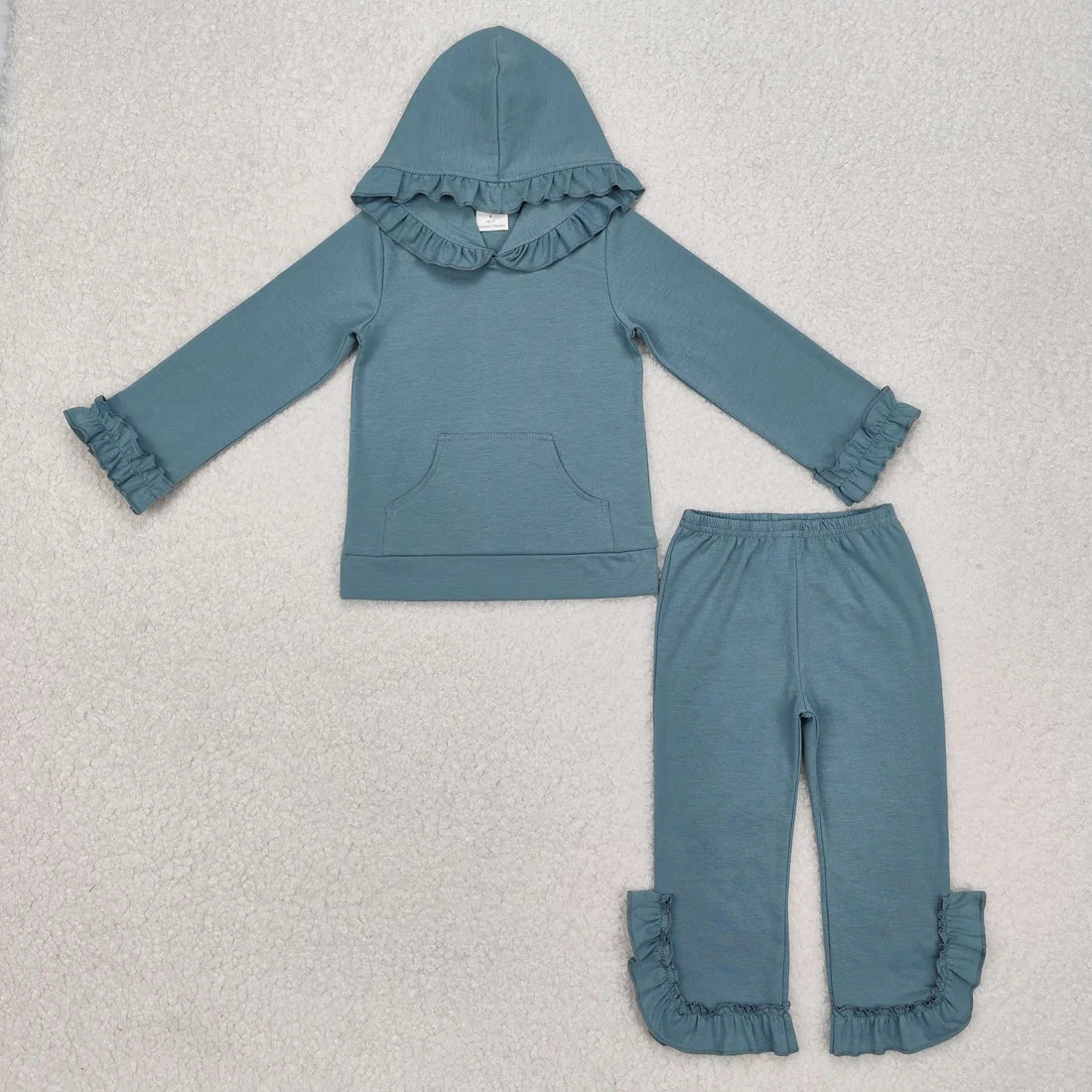 7 Colors Sibling Baby Girls Colorful Cotton Hooded Ruffle Top Bell Pants Clothes Sets