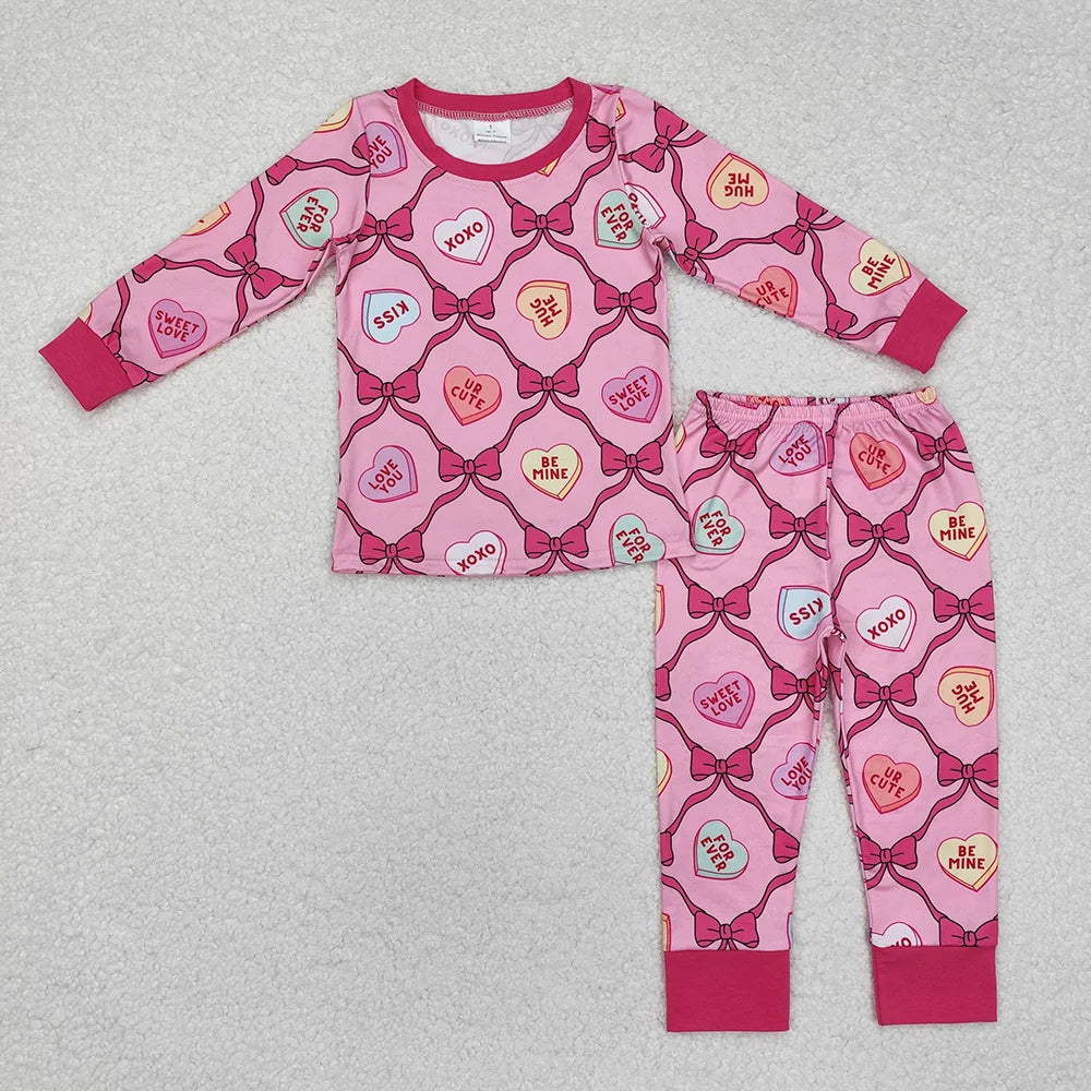 Sibling Baby Girls Valentine Heart Top Pants Outfit