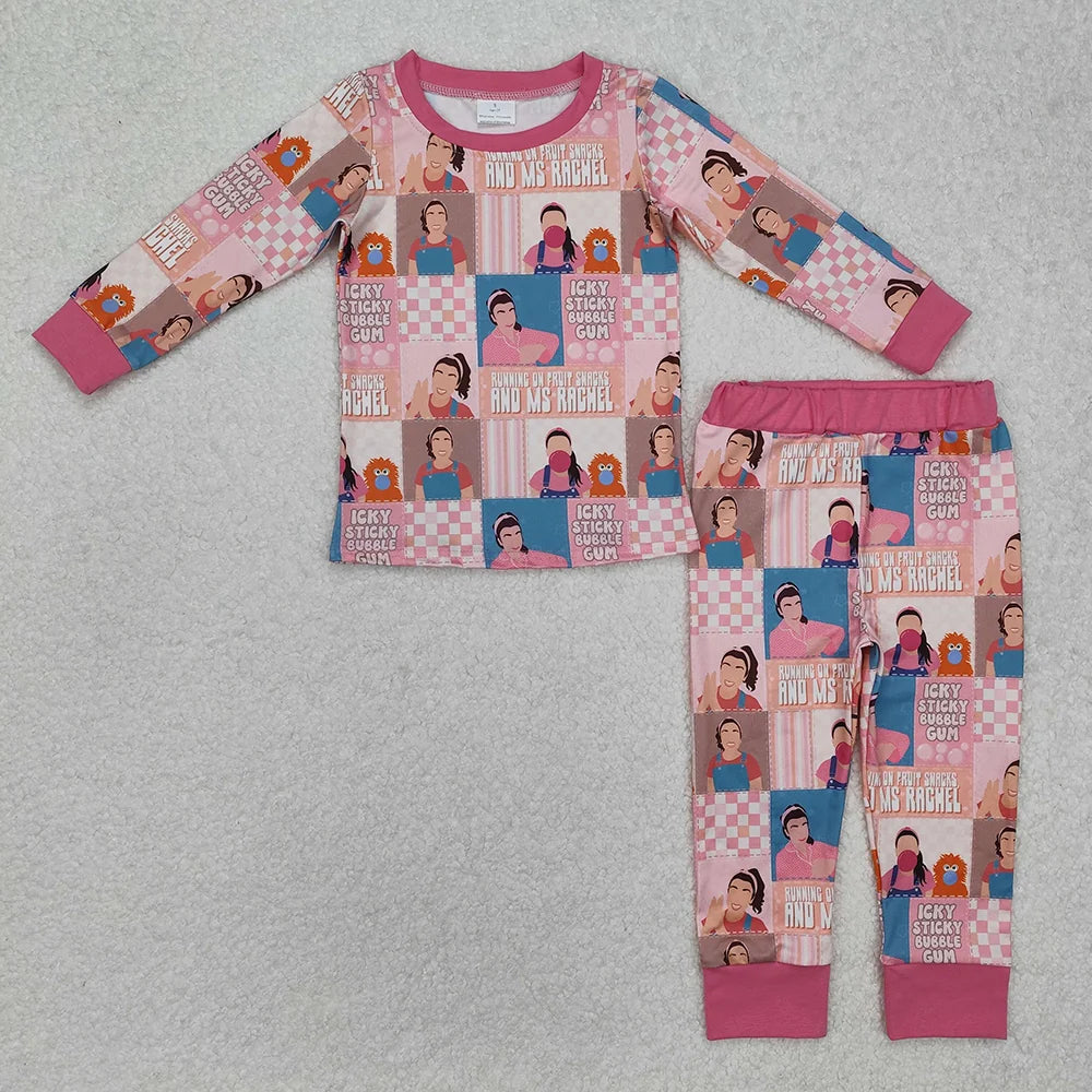 Sibling Baby Girls Boys English Teacher Checkered Long Sleeve Pajama Set