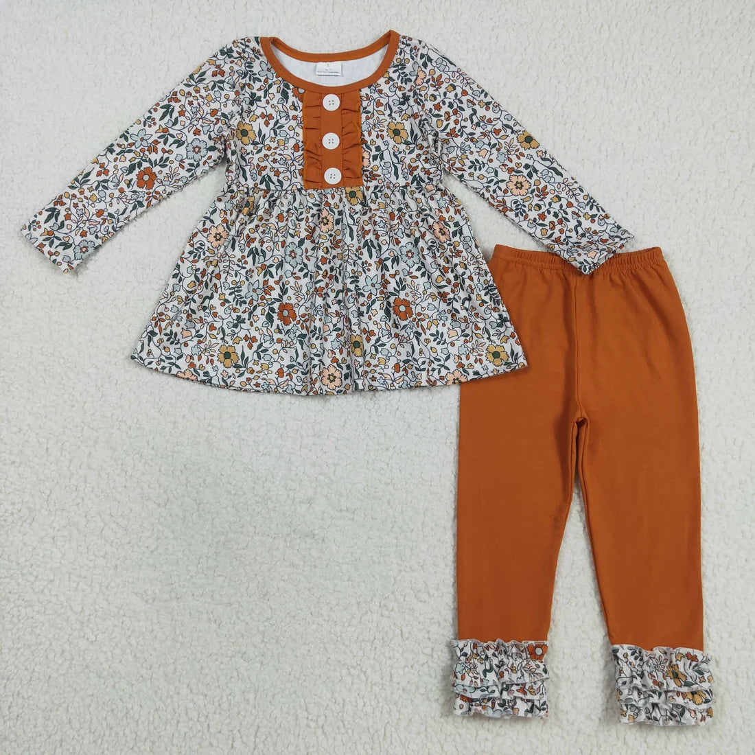 Girls Bows Flowers Tunic Leggings Pant Ruffle Sleeves Outfit