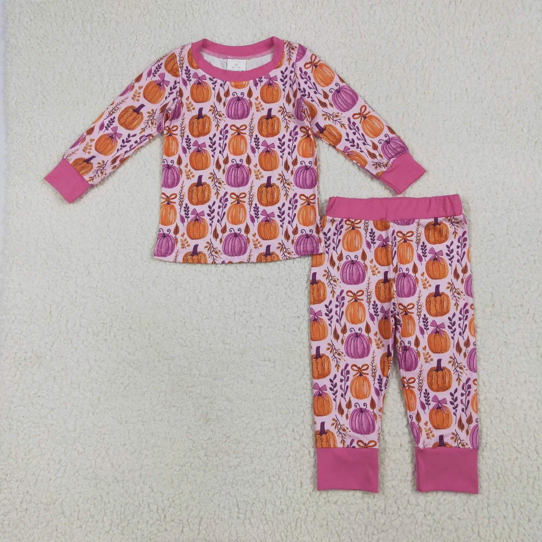 Sibling Baby Girls Fall Pumpkin Long Sleeve Top Pants Pajama Set