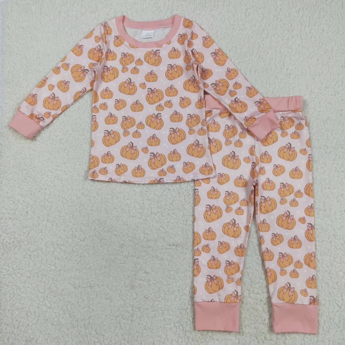 Sibling Baby Girls Fall Pumpkin Long Sleeve Top Pants Pajama Set