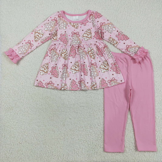 GLP2471 Debbie Cake Bows Tunic Top Pink Pants Girls Christmas Clothes Set