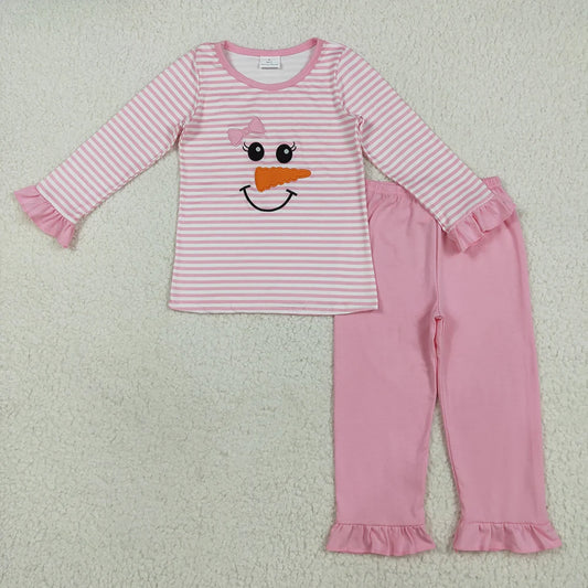 Sibling Baby Girls Boys Embroidery Christmas Snowmen Long Sleeve Outfit