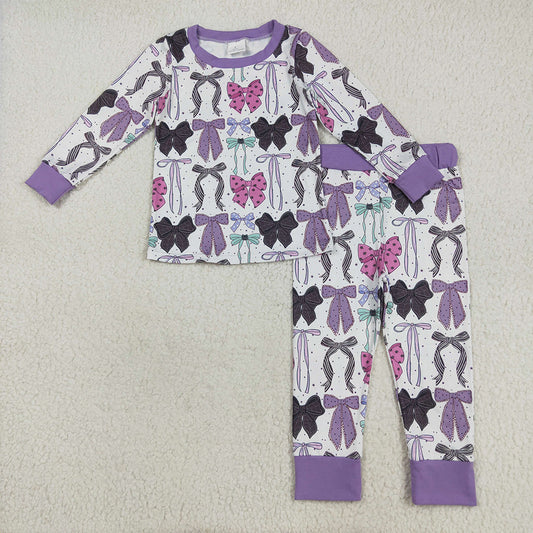 GLP2533 Bows Purple Print Girls Halloween Pajamas Clothes Set