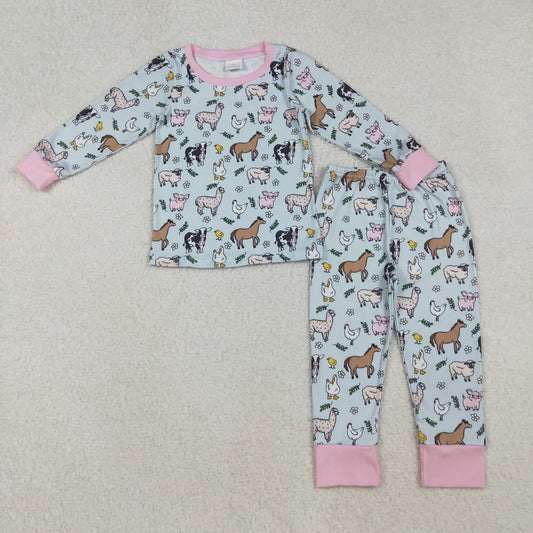 Sibling Baby Girls Long Sleeves Pigs Cows Top Pant Farm Clothes Set Zip Rompers