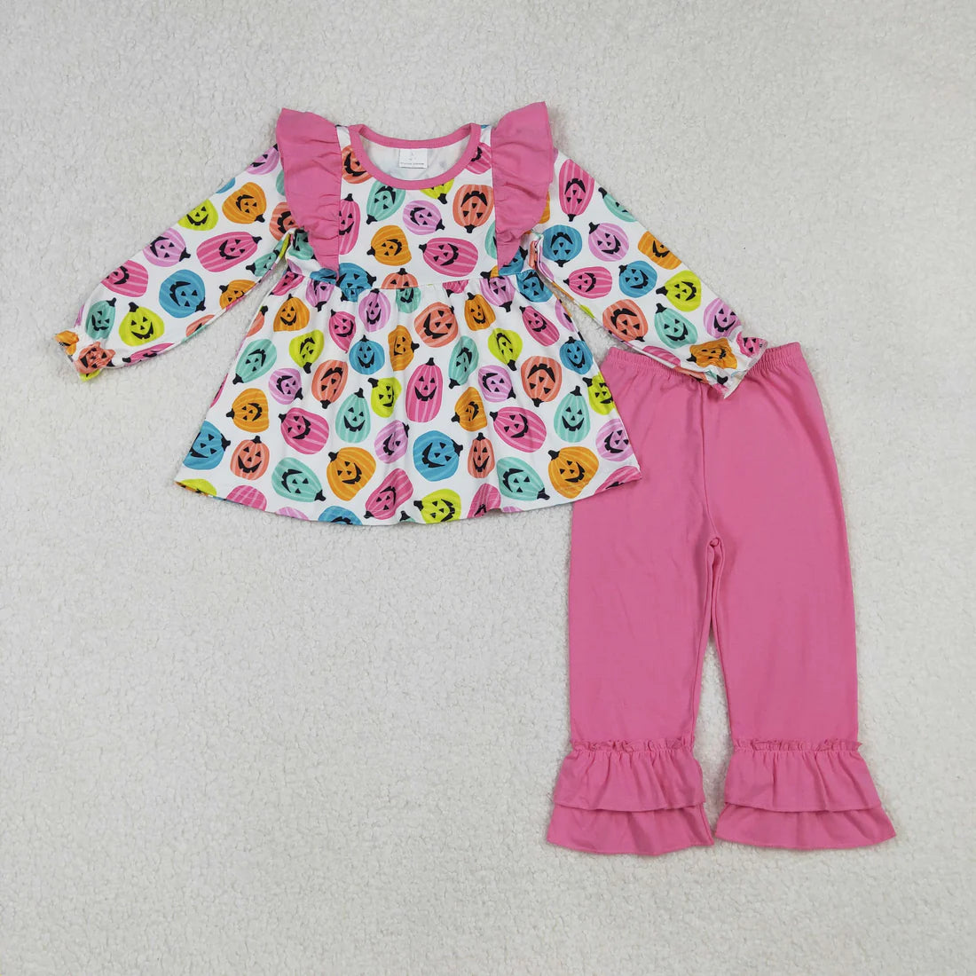 Baby Girls Sibling Fall Pumpkins Tunic Top With Ruffle Pants Sets