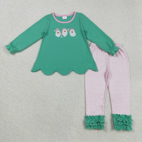 Sibling Baby Girls  Embroidery Santa Long Sleeve Outfit Romper