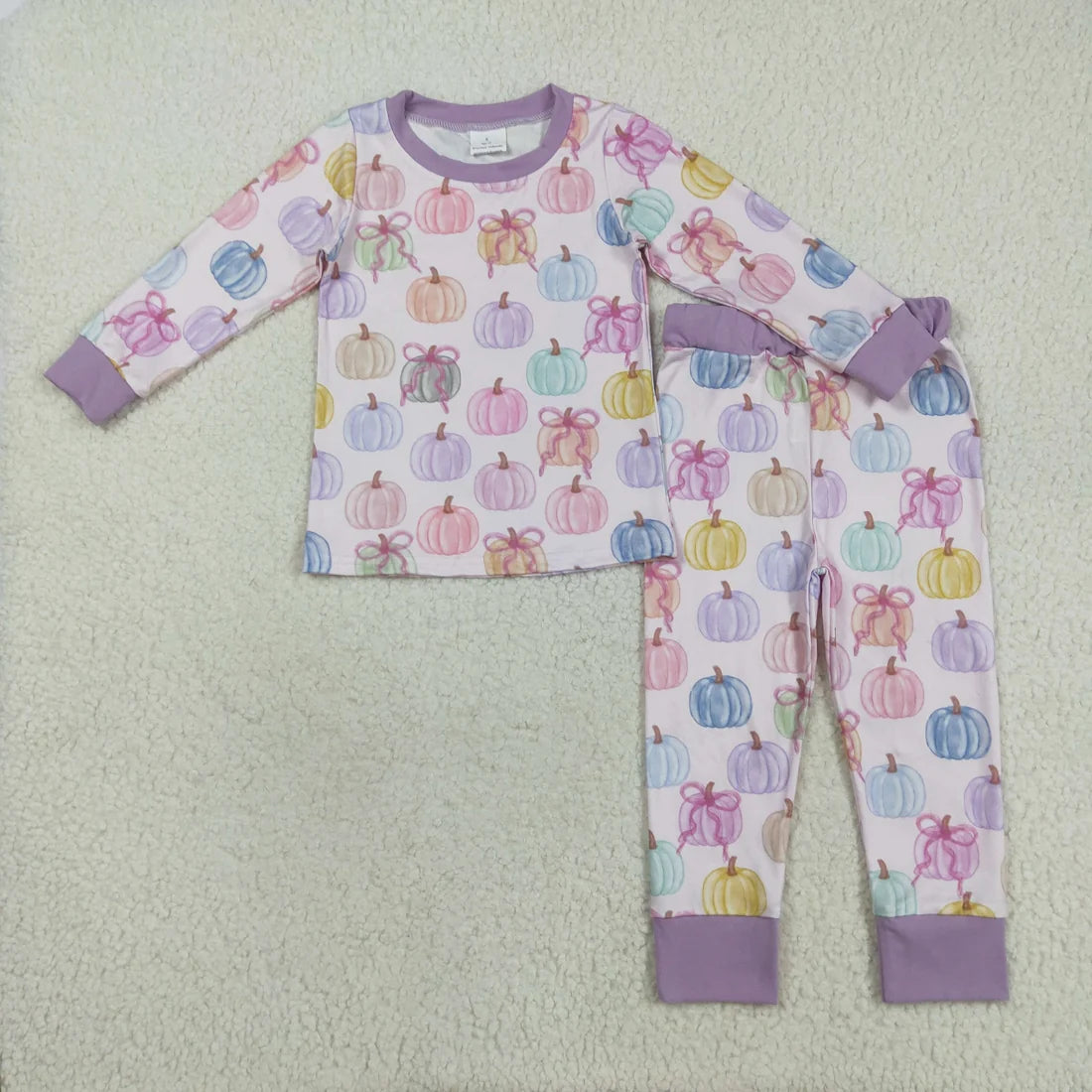 Sibling Baby Girls Fall Pumpkin Long Sleeve Top Pants Pajama Set