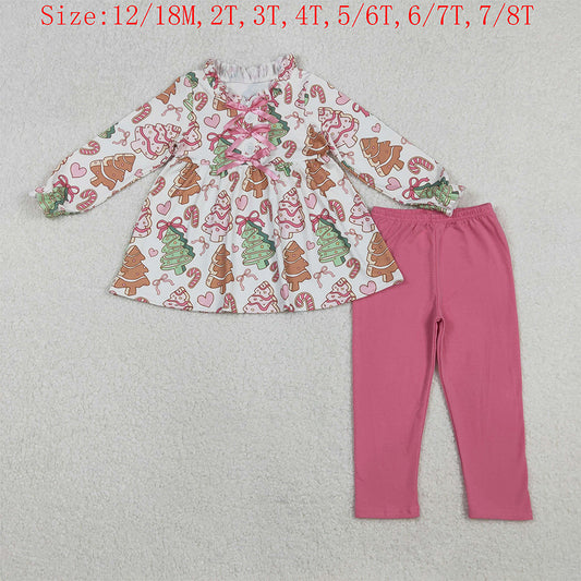 GLP2629 Debbie Cake Bows Tunic Top Pink Pants Girls Christmas Clothes Set
