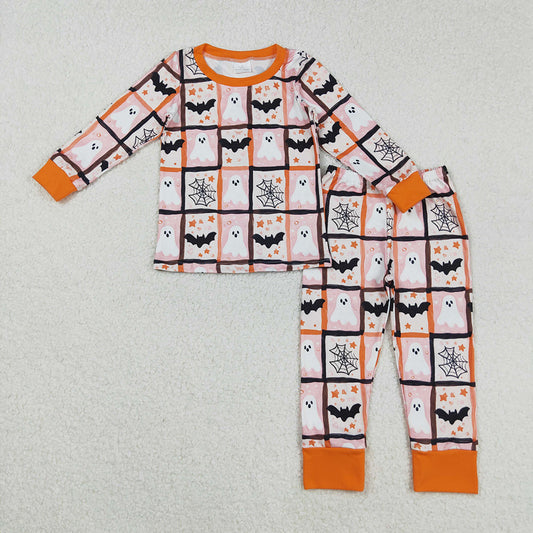 GLP2682 Ghost Bat Web Print Kids Halloween Pajamas Clothes Set