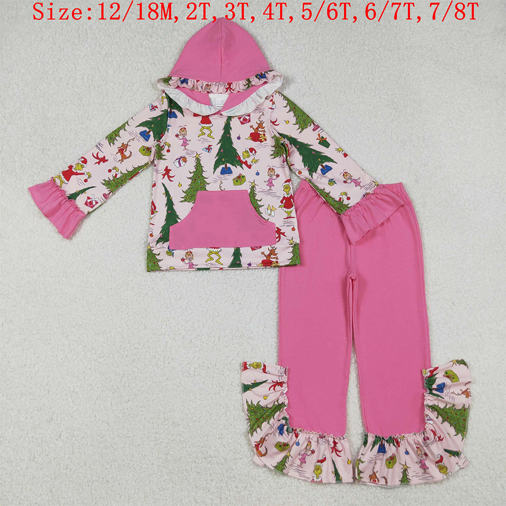 GLP2709 Green Frog Hoodie Top Pink Pants Girls Christmas Clothes Set