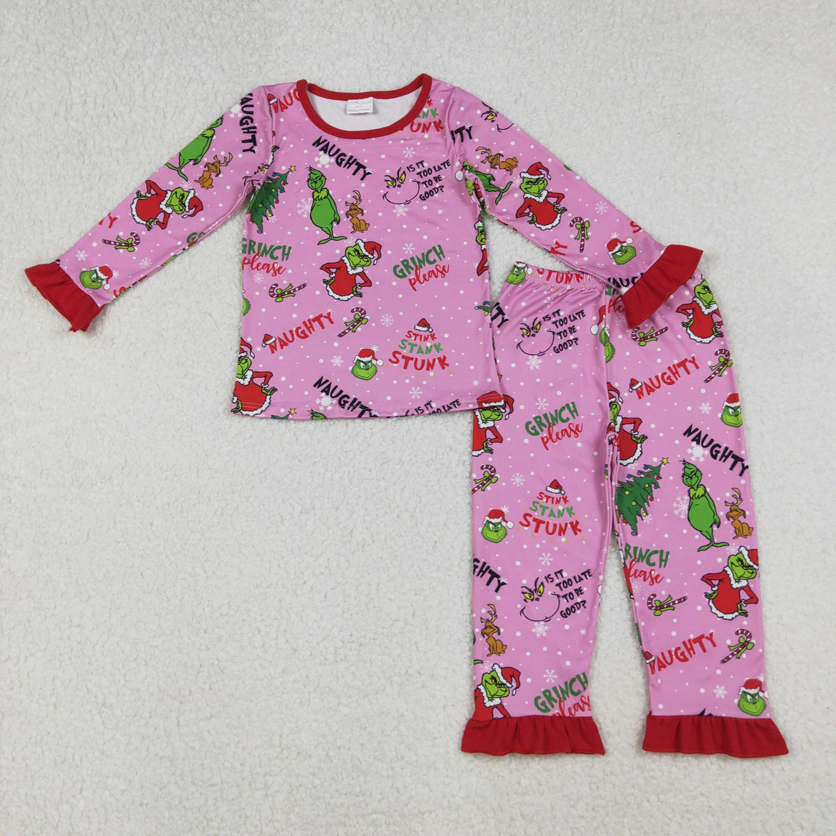 GLP2710 Green Frog Pink Print Girls Christmas Pajamas Clothes Set