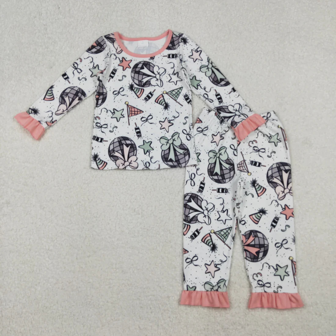 Sibling Baby Girls Happy New Year Ruffle Pants Pajamas Sets Two Way Zip Convertible Rompers