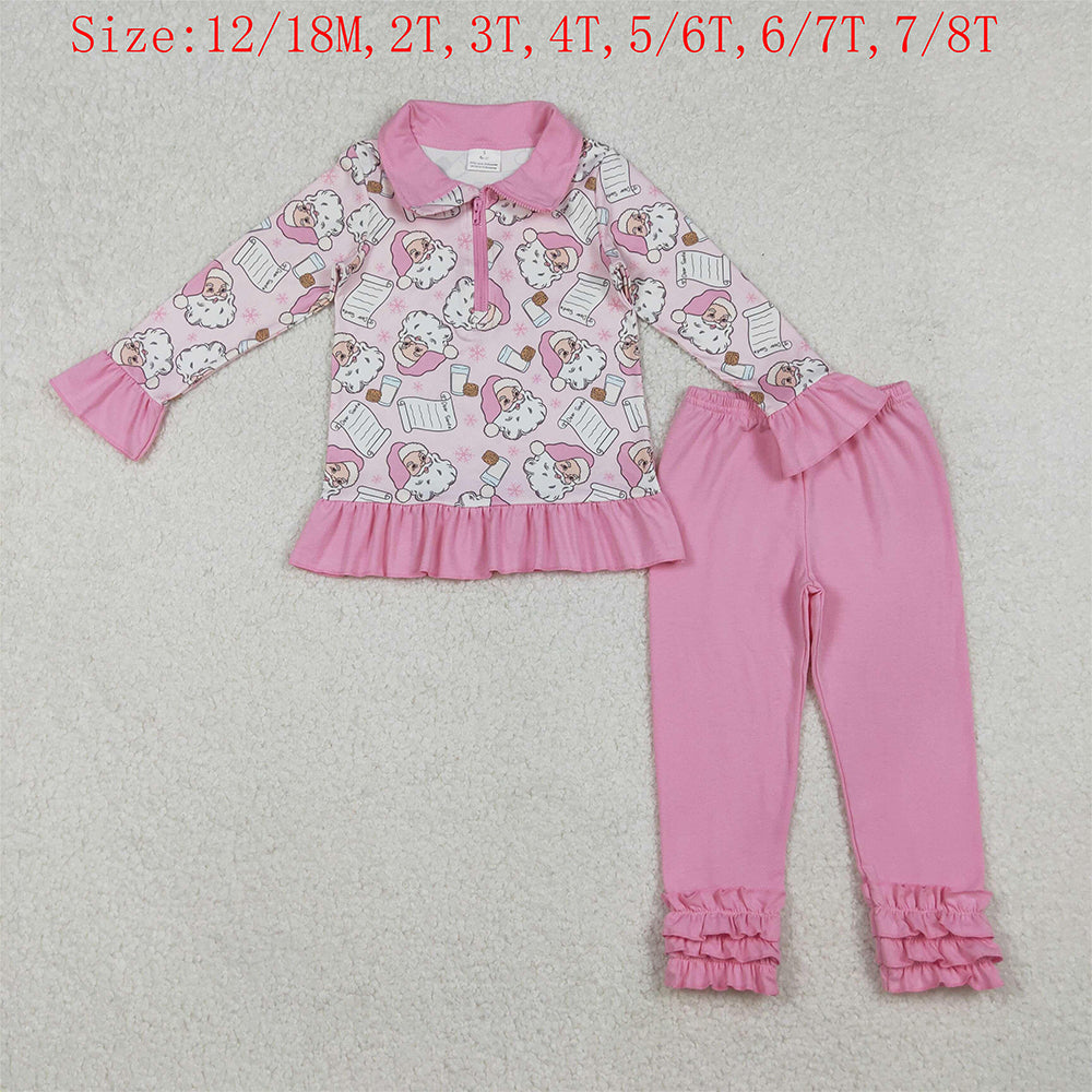 GLP2750 Santa Zipper Pullover Top Pink Pants Girls Christmas Clothes Set