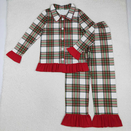 Family Adult Kids Green Red Checked Christmas Pants Pajamas Sets