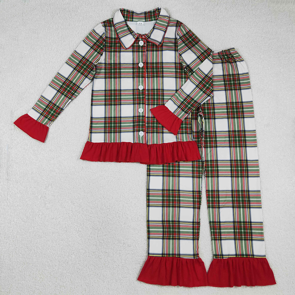 Checkered Print Family Christmas Buttons Pajamas Styles