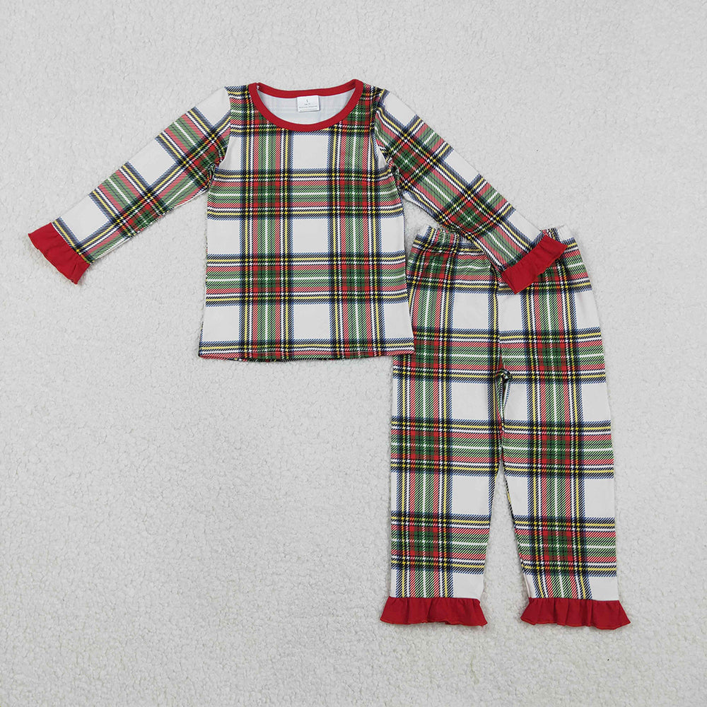Checkered Print Family Christmas Buttons Pajamas Styles