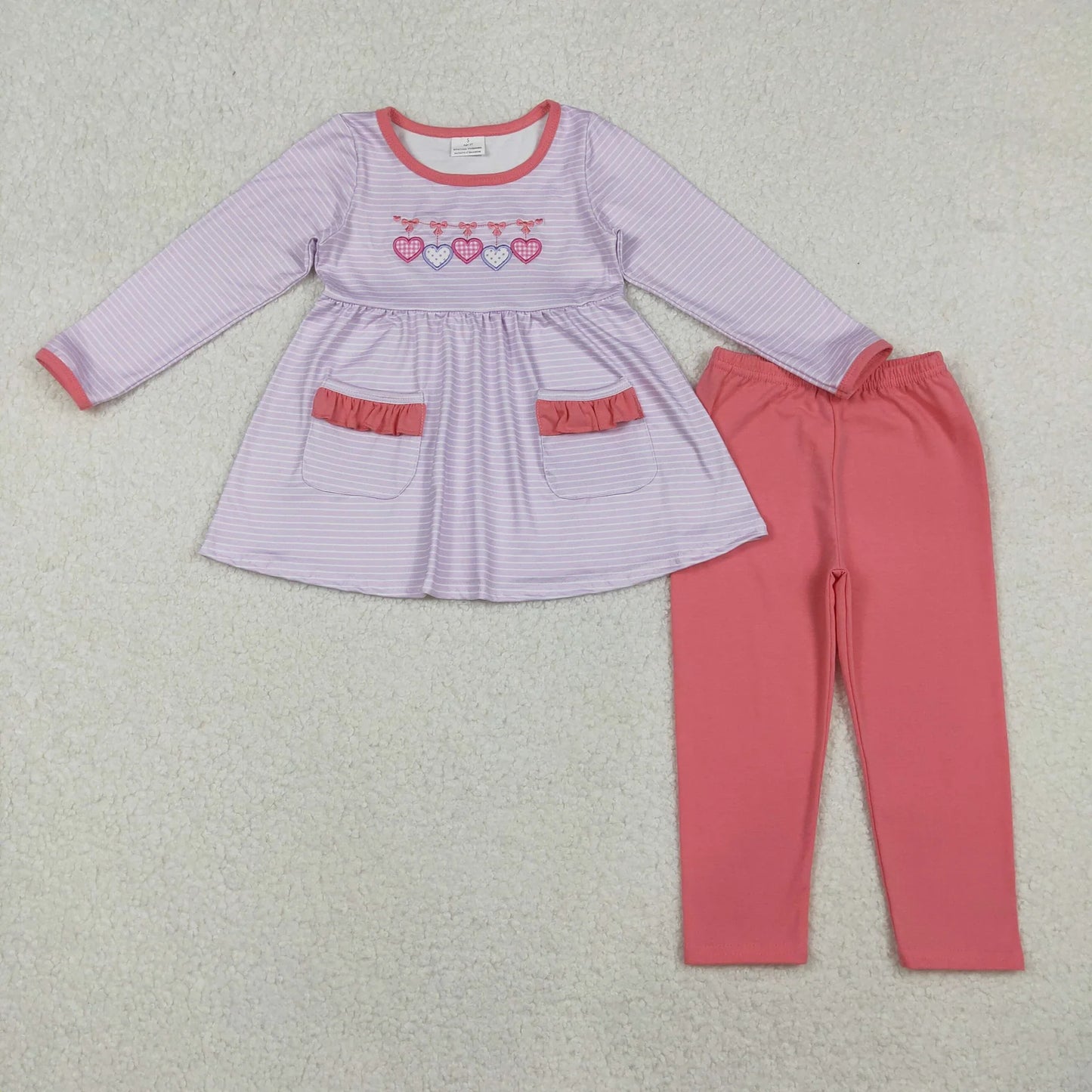 Sibling Baby Girls  Valentines Emboidery Heart Tunic Top with Leggongs Pants Outfit