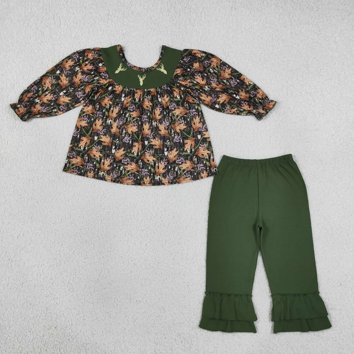 Sibling Baby Girls Boys Embroidery Deer Camo Outfit and Romper