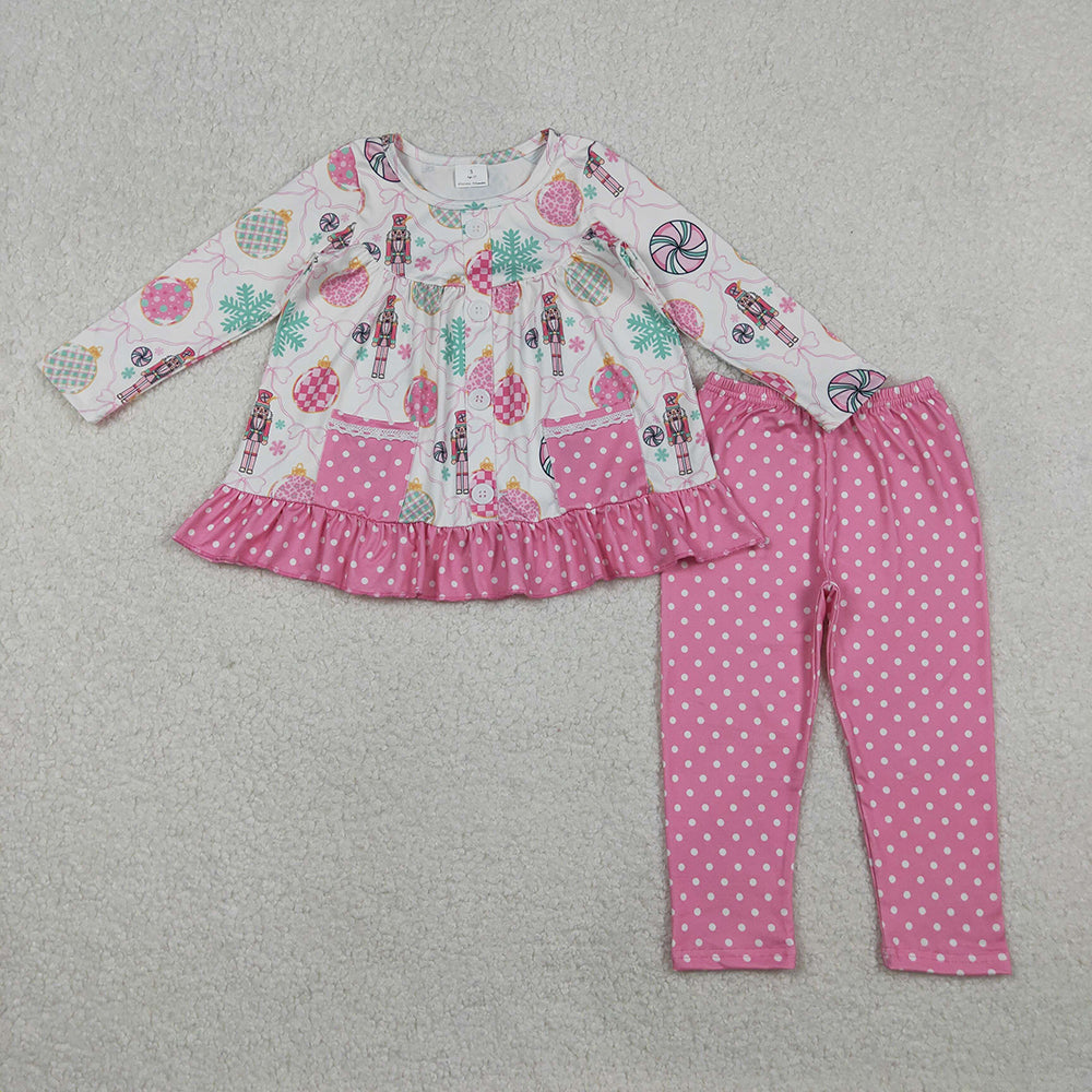 GLP2932 Nutcracke* Soldier Pockets Tunic Top Dots Pants Girls Christmas Clothes Set