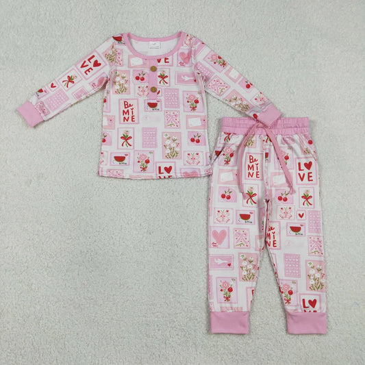 Baby Girls Flower Heart Love Print Long Sleeve Top Pocket Pants Valentines Outfit