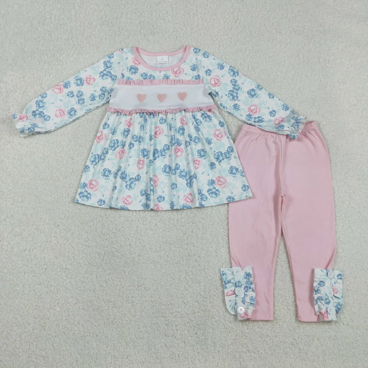 Sibling Baby Girls  Valentines Emboidery Heart Tunic Top with Leggongs Pants Outfit