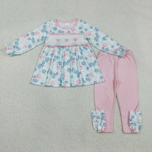 Sibling Baby Girls  Valentines Emboidery Heart Tunic Top with Leggongs Pants Outfit