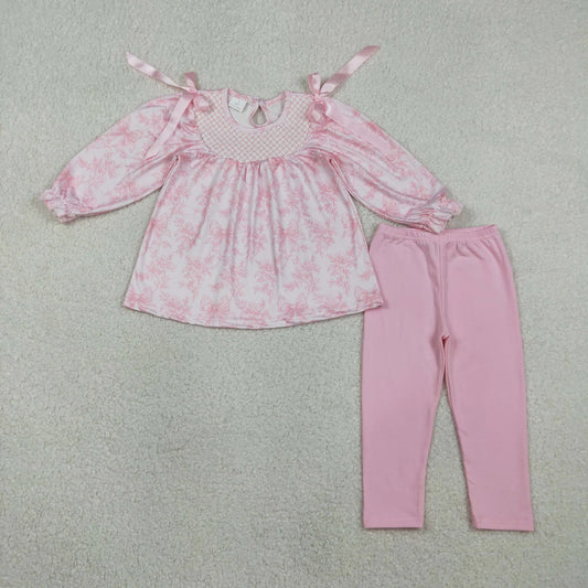Sibling Baby Girls Smocked Checked Flowers Tunic Legging Pants Clothes Set Romper