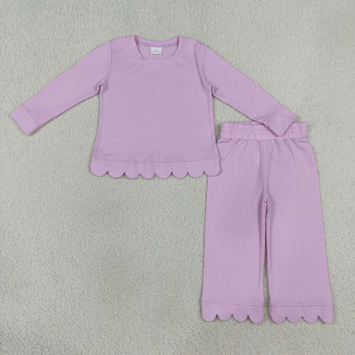 10 Colors Cotton Scallop Edge Long Sleeve Pants Girls Fall Clothes Set Sisters Wear