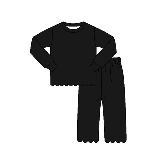 4.10 GLP3290 Preorder Black Cotton Girls Scallop Clothes Set
