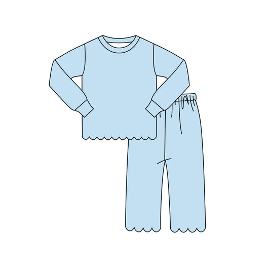 4.10 GLP3292 Preorder Light Blue Cotton Girls Scallop Clothes Set