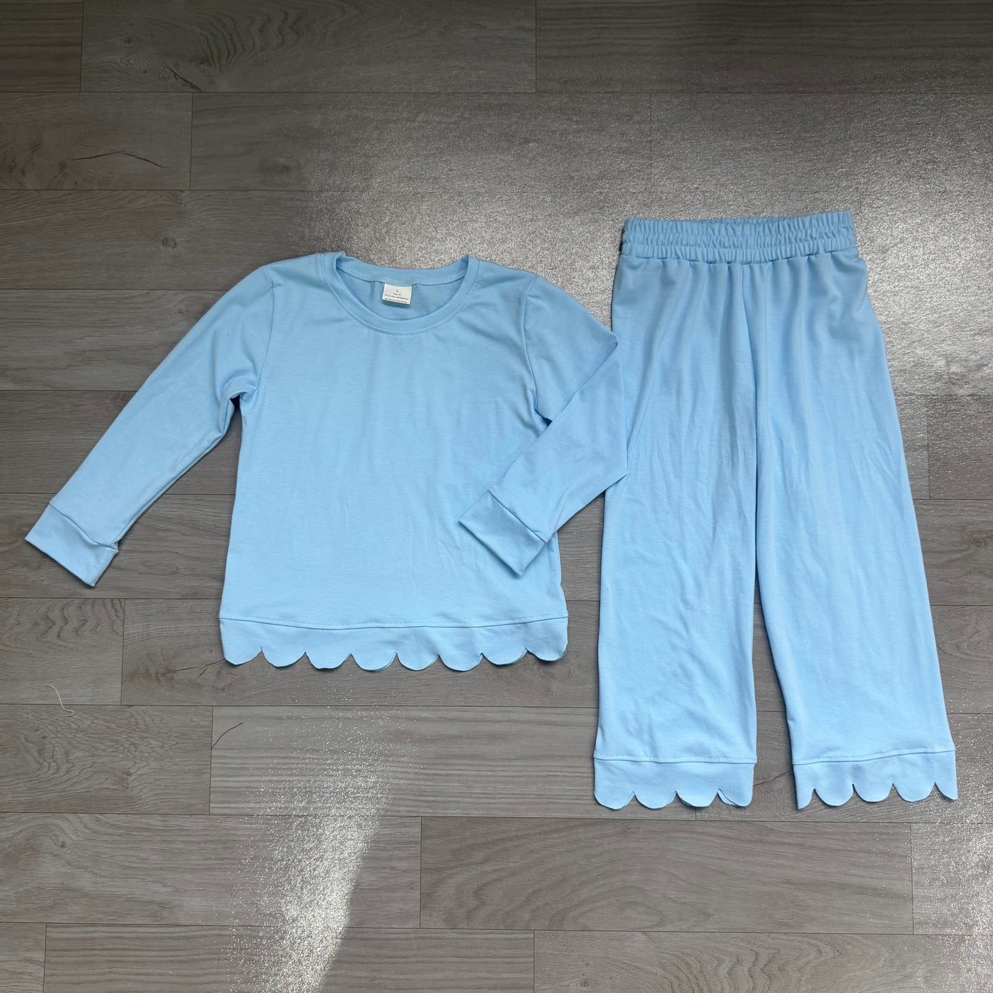 GLP3292 Preorder Light Blue Cotton Girls Scallop Clothes Set