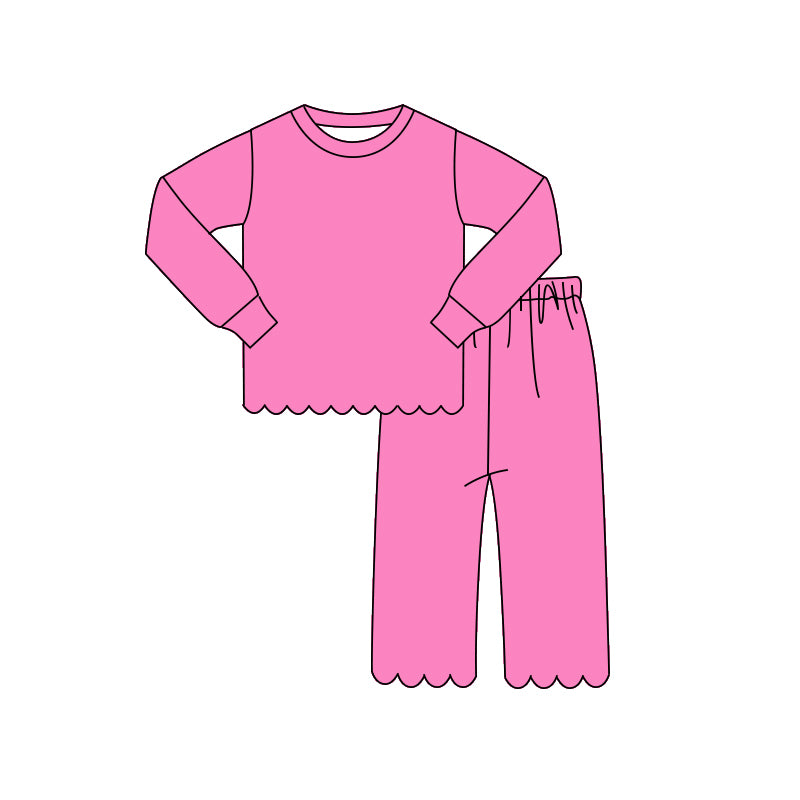 4.10 GLP3294 Preorder Hot Pink Cotton Girls Scallop Clothes Set