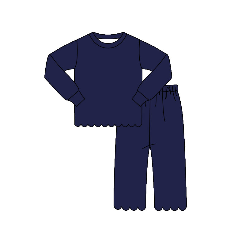 4.11 GLP3298 Preorder Navy Cotton Girls Scallop Clothes Set