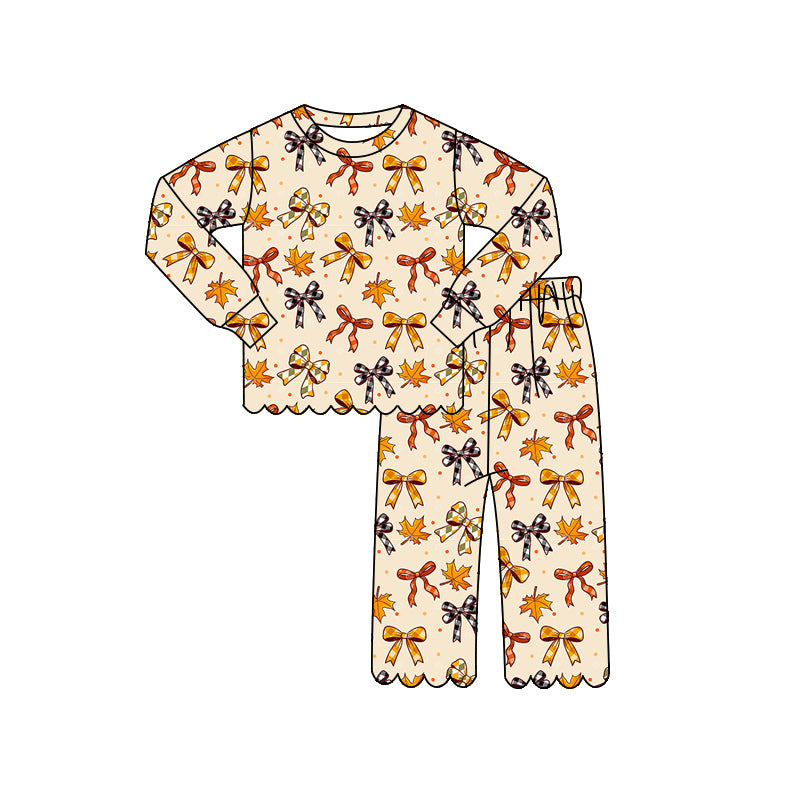 4.14 GLP3303 Preorder Maple Leaf Bows Girls Scallop Clothes Set