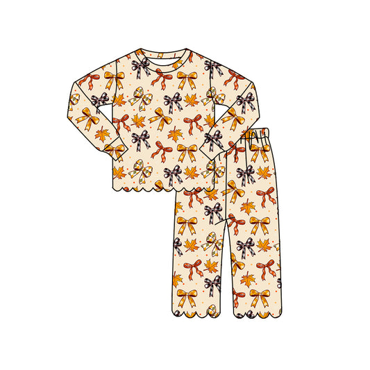 4.14 GLP3303 Preorder Maple Leaf Bows Girls Scallop Clothes Set