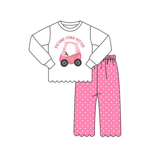 4.15 GLP3304 Preorder FUTURE CURB HITTER Top Dots Pink Pants Girls Scallop Clothes Set