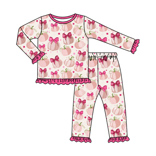 4.28 GLP3345 Pumpkin Bows Baby Girls Fall Pajamas Clothes Set Preorder