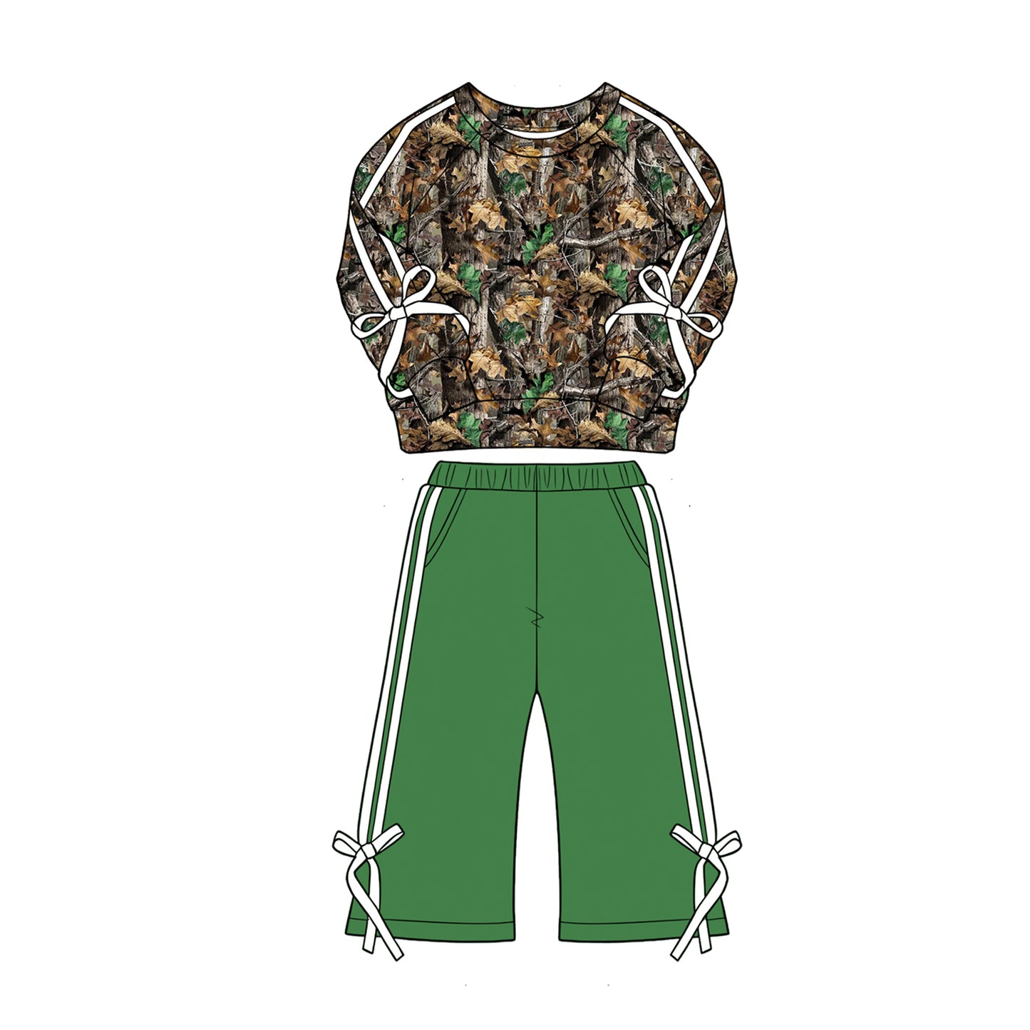 4.30 GLP3358 Branch Camo Bows Top Green Pants Girls Clothes Set Preorder