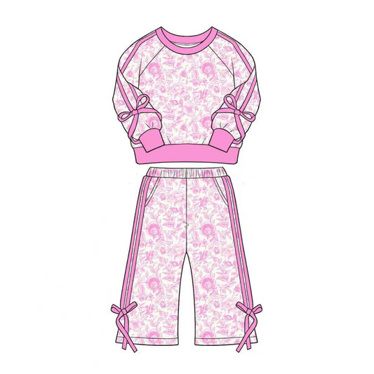 5.1  Girls Coquette Floral Outfit | Bow Accent Sweatshirt & Pants Preorder