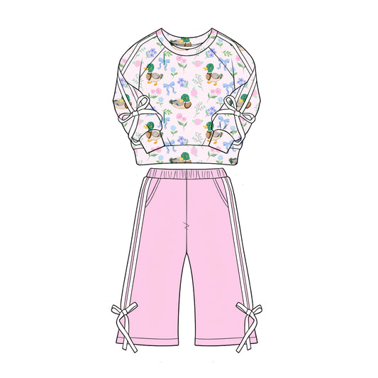 5.1 GLP3367 Duck Bows Flowers Top Pink Pants Girls Clothes Set Preorder