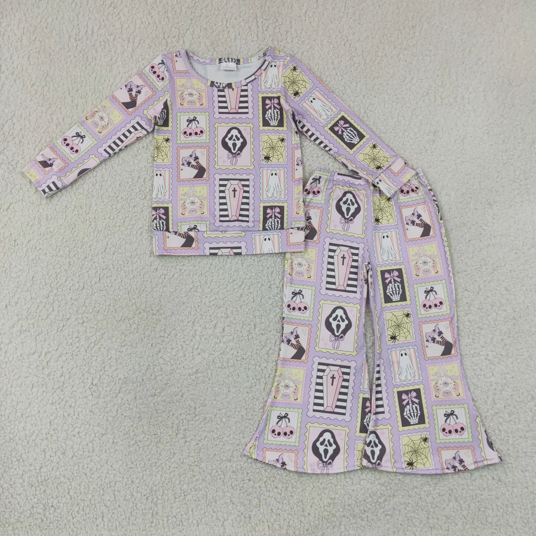 Sibling Baby Girls Ghost Pumpkins Flowers Top Flare Pant Halloween Set