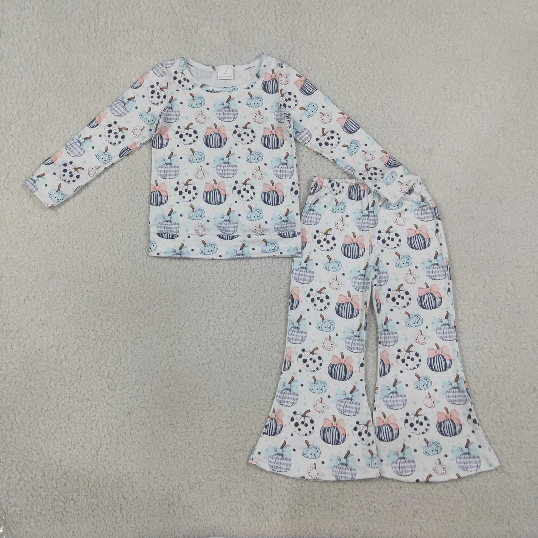 Sibling Baby Girls Bows Pumpkins Top Flare Pants Fall Clothes Set Zip Rompers