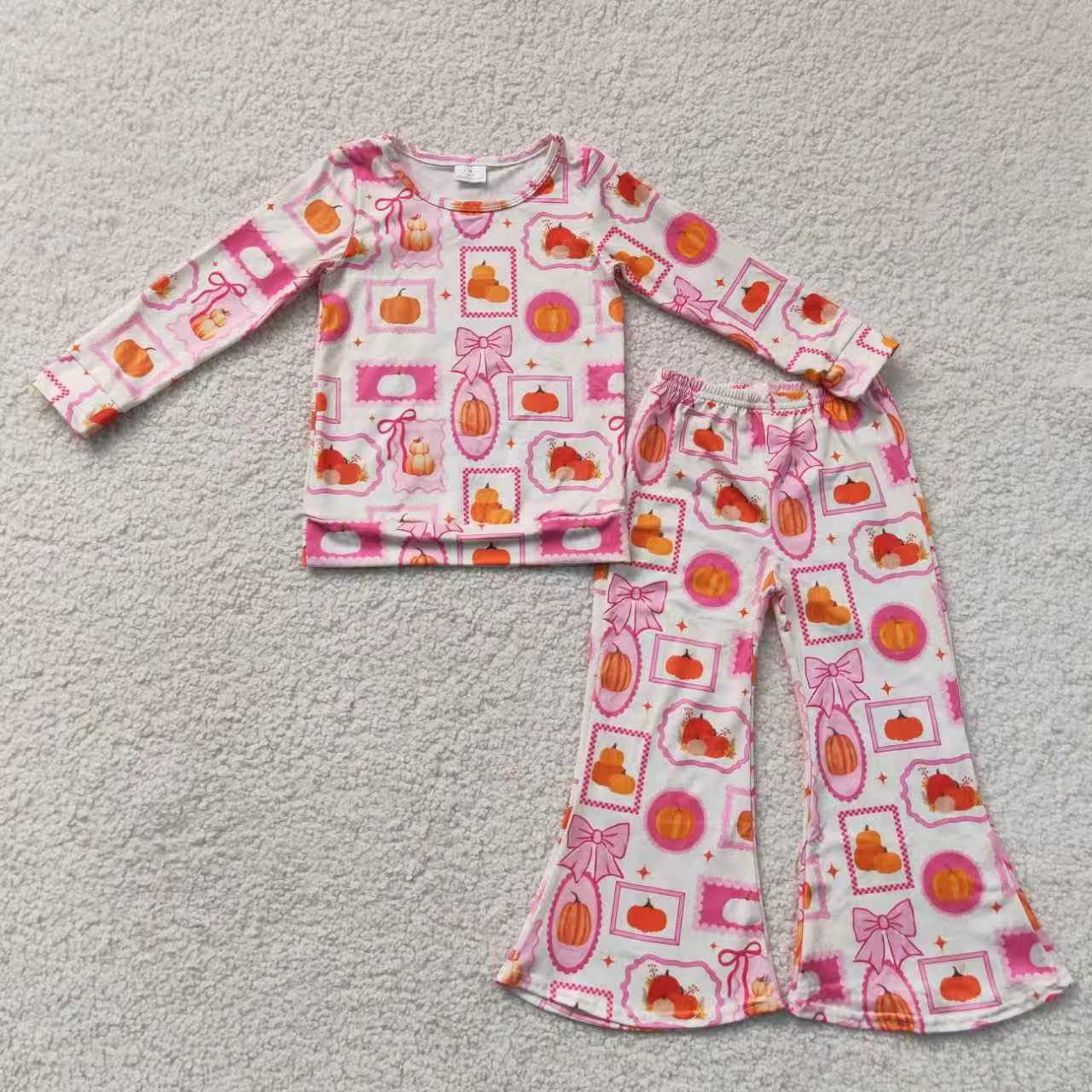 Sibling Baby Girls Halloween Ghost Pumpkin Print Bell Bottom Pants Outfit