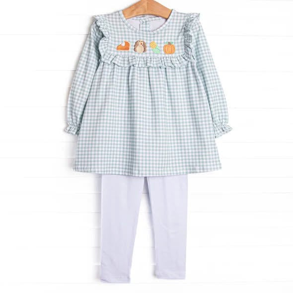 6.18 Preorder GLP3409 Turkey Pumpkin Plaid Tunic Top Legging Pants Girls Thanksgiving Clothes Set