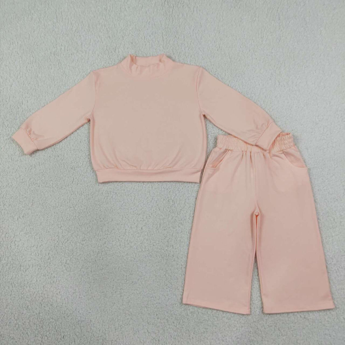 9 Colors Cotton Mock Neck Long Sleeve Top Straight Pockets Pants Girls Fall Clothes Set Sisters Wear
