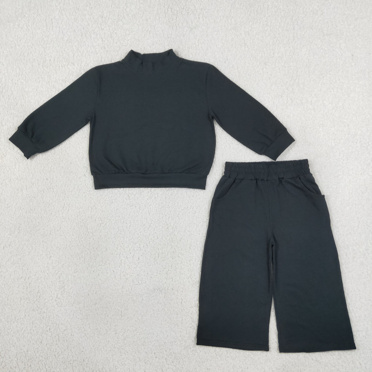 Mommy and Me  Black Solid Color Cotton Long Sleeve Top Pants Outfit