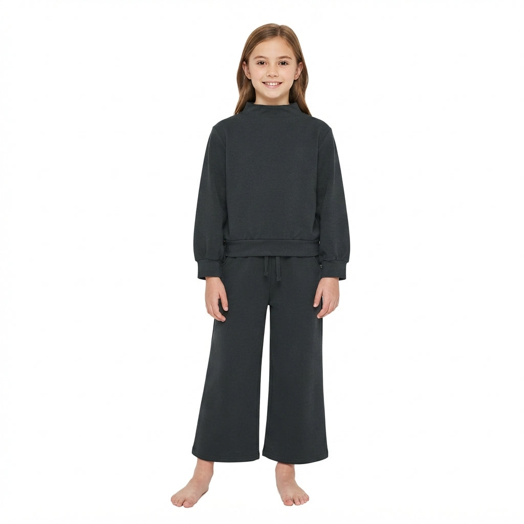 Mommy and Me  Black Solid Color Cotton Long Sleeve Top Pants Outfit